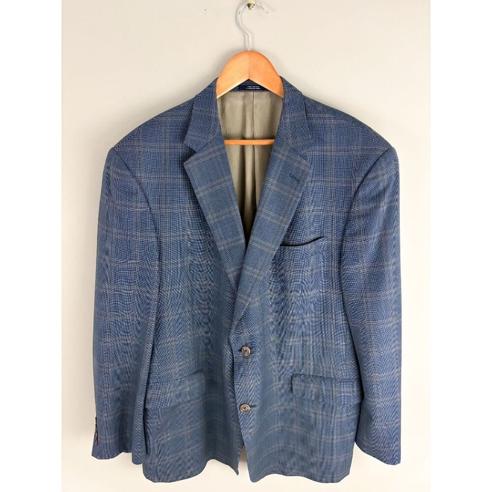 Hart Schaffner Marx Exclusive Navy Blue Brown Gingham Plaid Sportscoat 48R